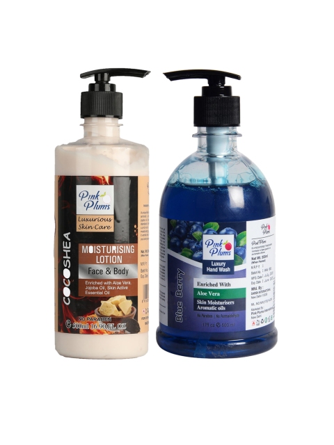 

Pink Plums Pack of 2 Cocoa Shea Moisturizing Lotion & Blue Berry Hand Wash Set, Multi