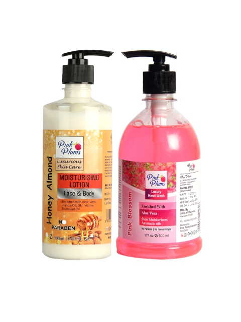 

Pink Plums Pack of 2 Honey Almond Moisturizing Lotion & Pink Blossom Hand Wash Set, Multi