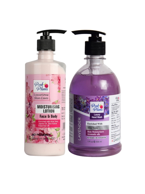 

Pink Plums Pack of 2 Pink Blossom Moisturizing Lotion & Lavender Hand Wash, Multi