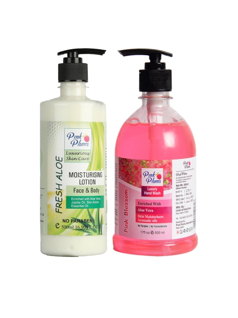 

Pink Plums Pack of 2 Fresh Aloe Moisturizing Lotion & Pink Blossom Hand Wash, Multi