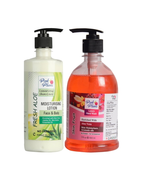 

Pink Plums Pack of 2 Fresh Aloe Moisturizing Lotion & Skin Fruit Hand Wash, Multi