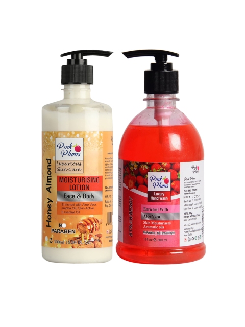 

Pink Plums Pack of 2 Honey Almond Moisturizing Lotion & Strawberry Hand Wash, Multi