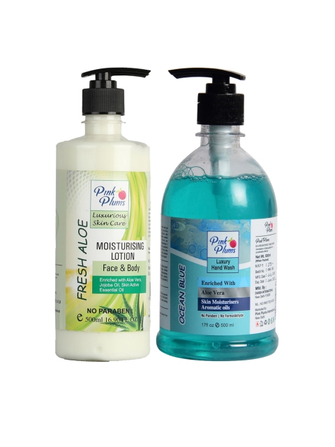 

Pink Plums Pack of 2 Fresh Aloe Moisturizing Lotion & Ocean Blue Hand Wash, Multi