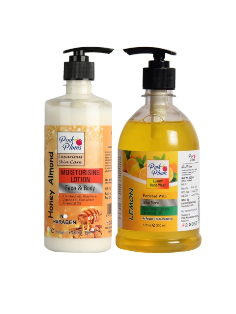 

Pink Plums Pack of 2 Honey Almond Moisturizing Lotion & Lemon Hand Wash, Multi