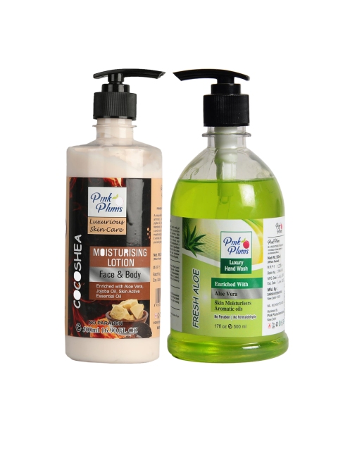 

Pink Plums Pack of 2 Cocoa Shea Moisturizing Lotion & Fresh Aloe Hand Wash, Multi