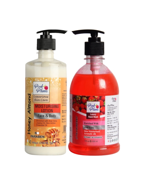 

Pink Plums Pack of 2 Honey Almond Moisturizing Lotion & Strawberry Hand Wash, Multi