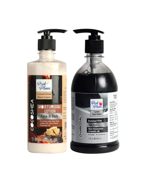 

Pink Plums Pack of 2 Cocoa Shea Moisturizing Lotion & Charcoal Hand Wash, Multi