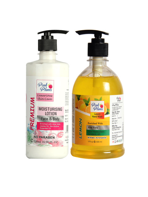 

Pink Plums Pack of 2 Premium Moisturizing Lotion & Lemon Hand Wash, Multi