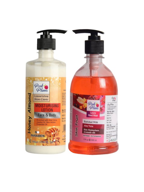 

Pink Plums Pack of 2 Honey Almond Moisturizing Lotion & Skin Fruit Hand Wash, Multi