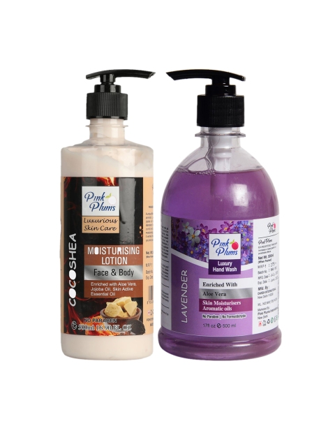 

Pink Plums Pack of 2 Cocoa Shea Moisturizing Lotion & Lavender Hand Wash, Multi