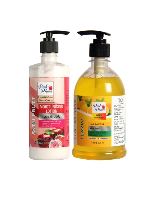 

Pink Plums Pack of 2 Skin Fruit Moisturizing Lotion & Lemon Hand Wash, Multi