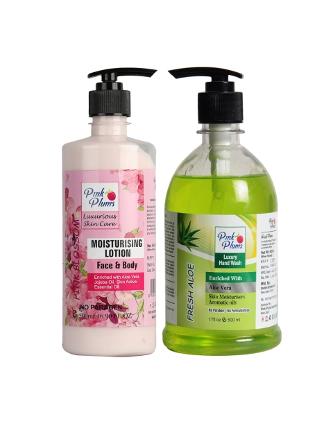 

Pink Plums Pack of 2 Pink Blossom Moisturizing Lotion & Fresh Aloe Hand Wash, Multi