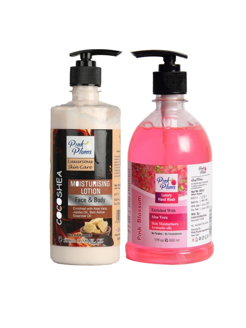 

Pink Plums Pack of 2 Cocoa Shea Moisturizing Lotion & Pink Blossom Hand Wash, Multi