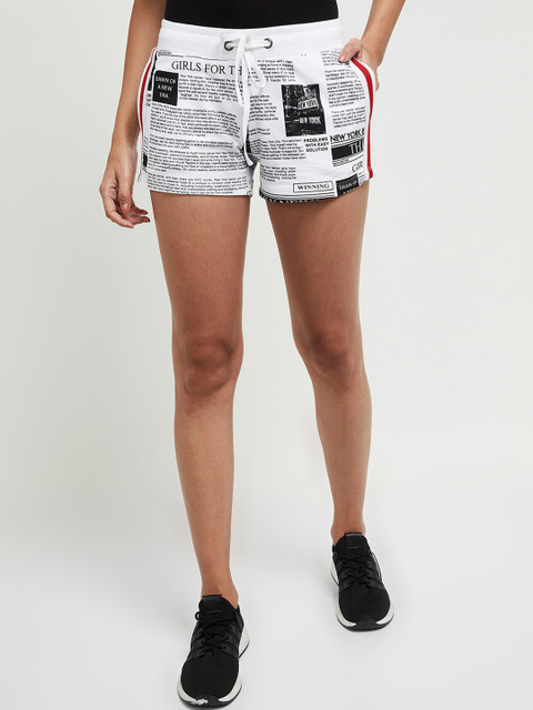 

max Women White Printed Slim Fit Regular Shorts