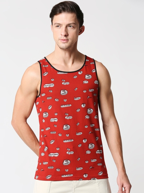 

Bewakoof Men Red & White Printed Cotton Vests