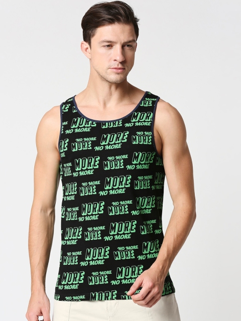 

Bewakoof Men Black & Green Printed Cotton Innerwear Vests