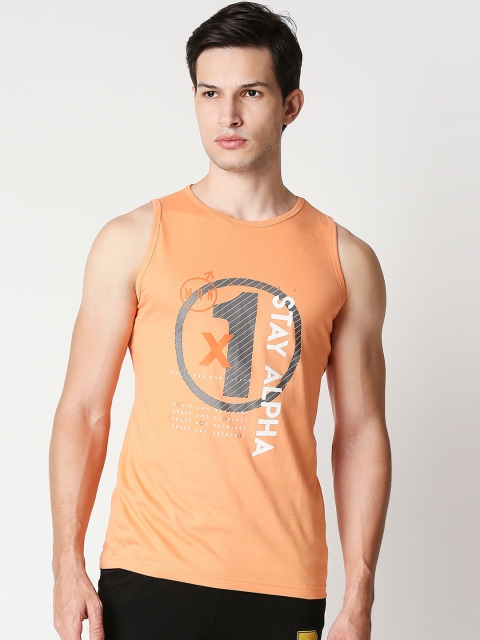 

Bewakoof Men Orange & Grey Printed Pure Cotton Innerwear Vest