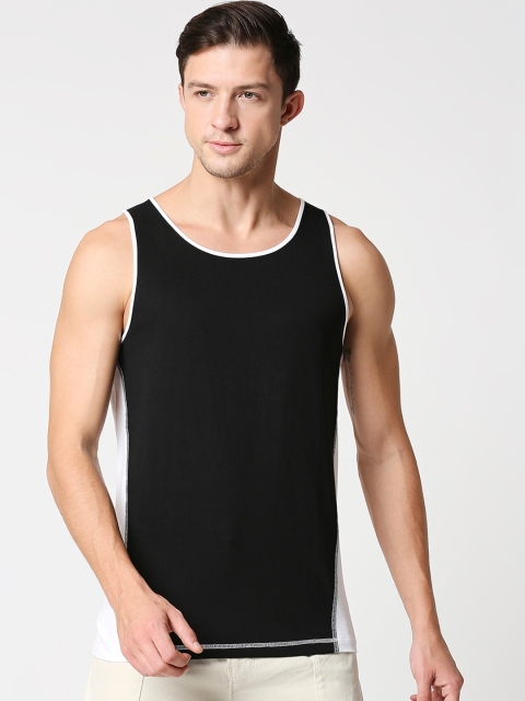 

Bewakoof Men Black & White Colourblocked Cotton Vests
