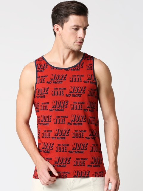 

Bewakoof Men Red & Black Printed Cotton Innerwear Vest