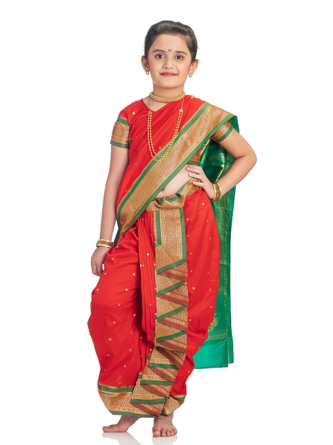 

Rangapures BHARTIYA PARIDHAN Girls Red & Green Zari Art Silk Ready to Wear Paithani Saree