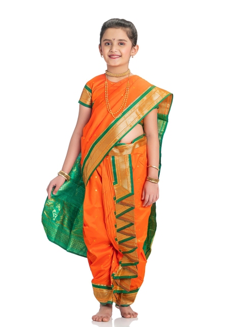 

Rangapures BHARTIYA PARIDHAN Orange & Green Woven Design Zari Art Silk Ready to Wear Paithani Saree