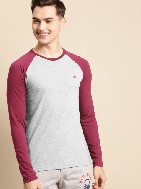 

United Colors of Benetton Men Grey Melange Solid T-shirt