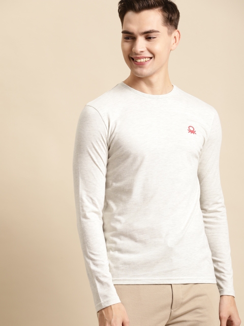 

United Colors of Benetton Men Off-White Solid T-shirt