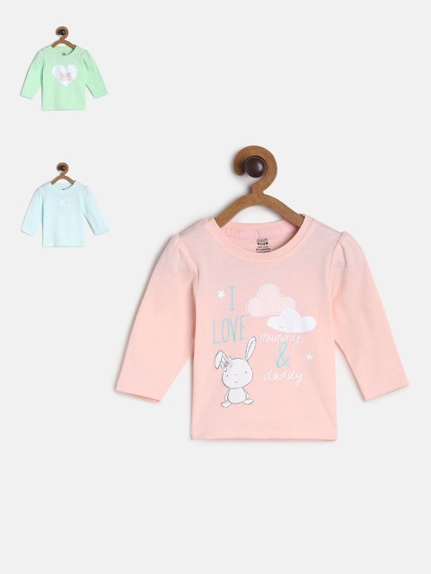 

MINI KLUB Girls Pink & Green Pack of 3 Pure Cotton Regular Top