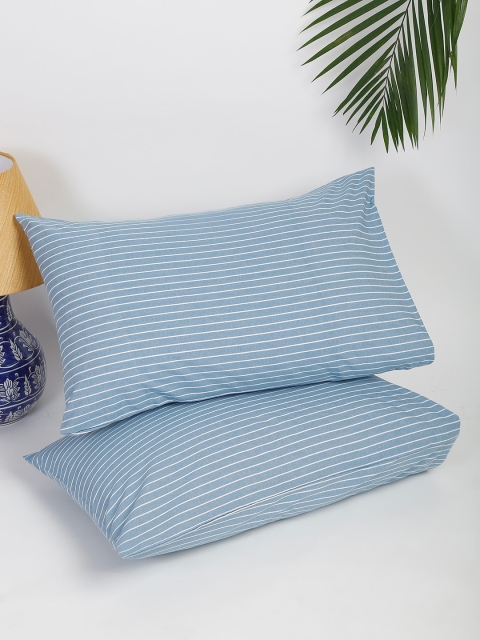 

Fabindia Set Of 2 Blue & White Striped Pillow Cover