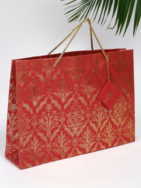 

Fabindia Red & Gold-Toned Printed Paper Bag