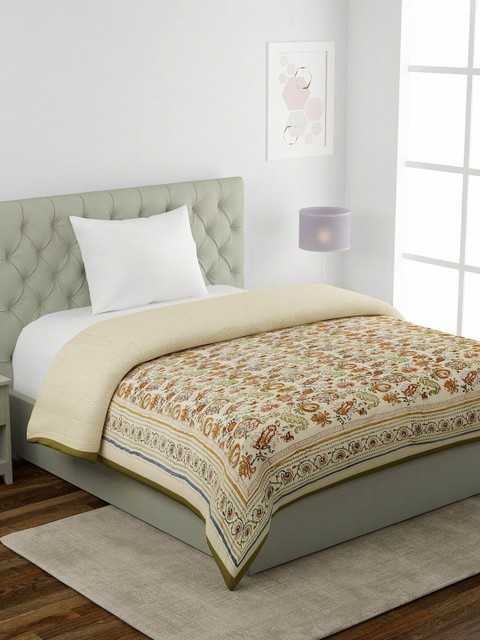 

Fabindia Yellow & Brown Floral AC Room 400 GSM Single Bed Quilt