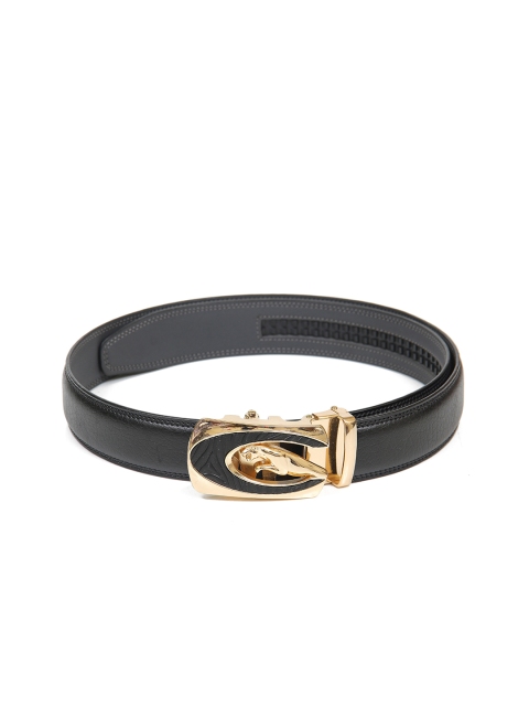 

Calvadoss Men Black Textured Autoratch No Holes PU Belt