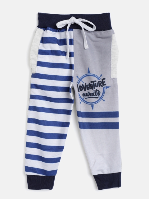 

Eteenz Boys Grey & Navy Blue Striped Pure Cotton Joggers