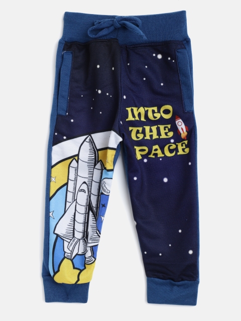 

Eteenz Boys Navy Blue & White Rocket Print Pure Cotton Joggers