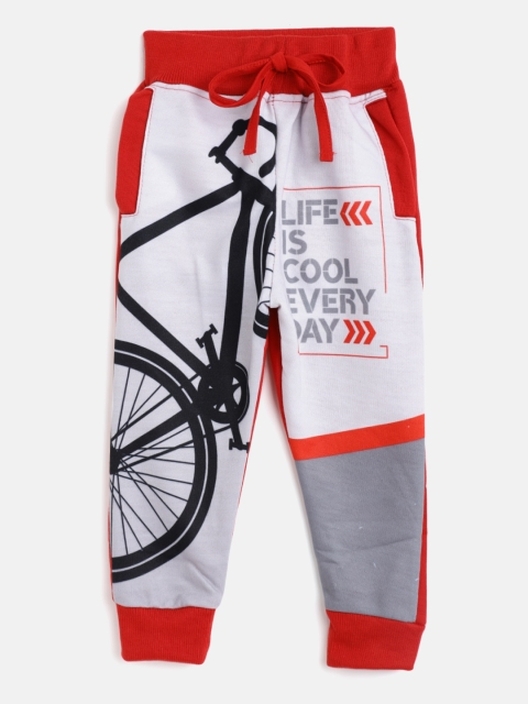 

Eteenz Boys Off-White & Red Bicycle Printed Pure Cotton Joggers
