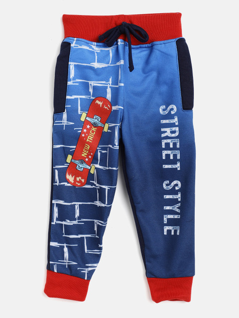

Eteenz Boys Blue & White Skateboard Print Pure Cotton Joggers