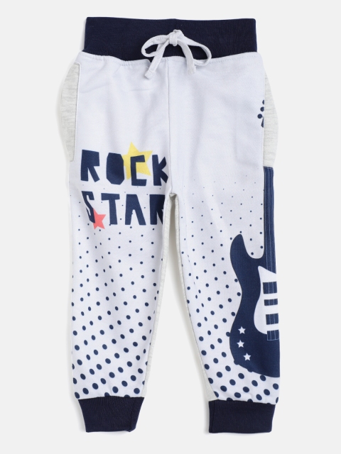 

Eteenz Boys Off-White & Navy Blue Geometric & Typography Print Pure Cotton Joggers