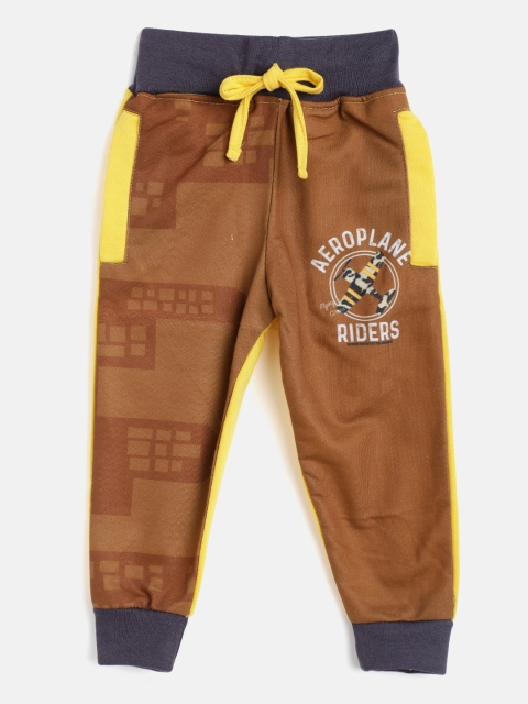 

Eteenz Boys Brown & Yellow Printed Pure Cotton Joggers