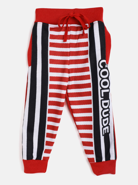 

Eteenz Boys Red & White Striped Pure Cotton Joggers