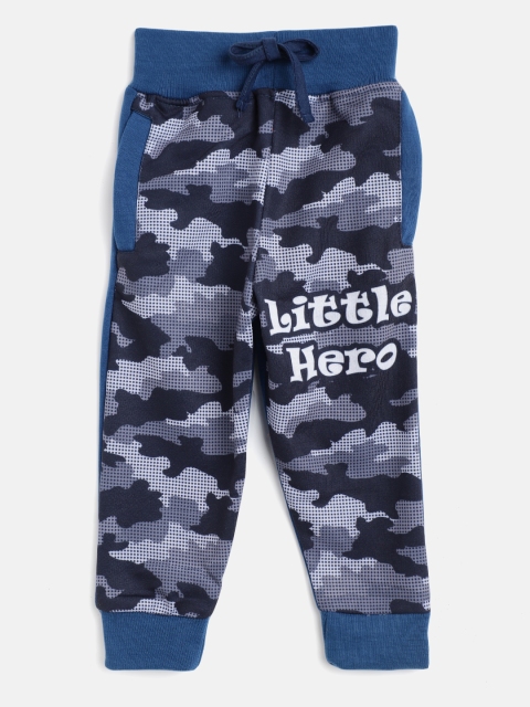 

Eteenz Boys Navy Blue & White Camouflage Printed Pure Cotton Joggers