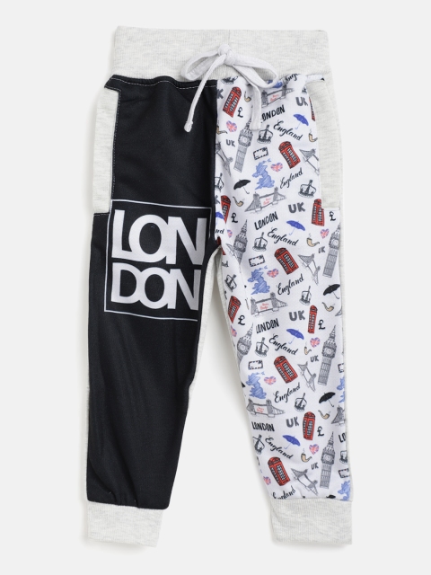 

Eteenz Boys Black & White Printed Pure Cotton Joggers