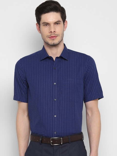 

Turtle Men Blue Micro Checks Opaque Checked Cotton Formal Shirt