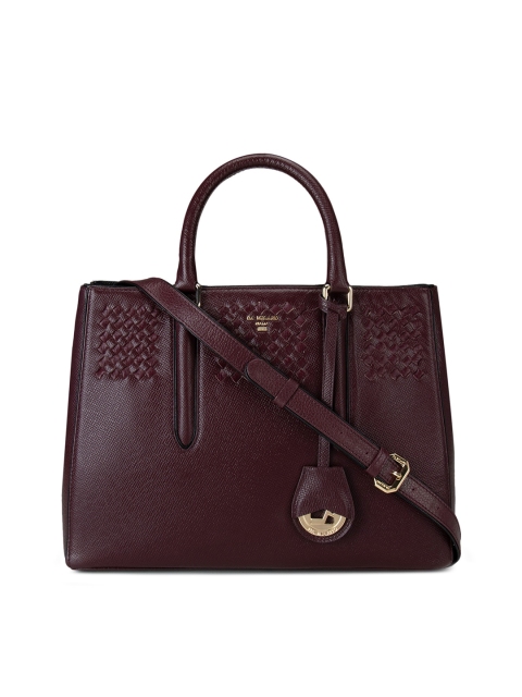 

Da Milano Burgundy Textured Leather Structured Handheld Bag