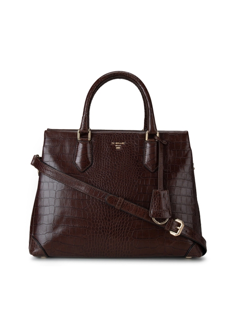 

Da Milano Brown Textured Leather Structured Handheld Bag with Tasselled