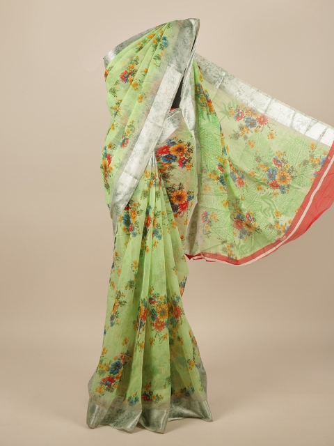 

Pothys Green & Red Floral Zari Saree