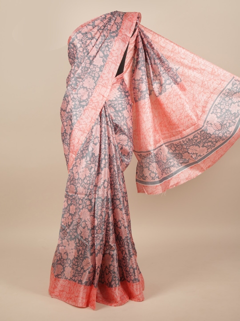 

Pothys Grey & Peach-Coloured Floral Saree