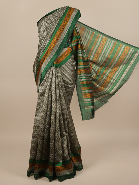 

Pothys Grey & Green Floral Saree