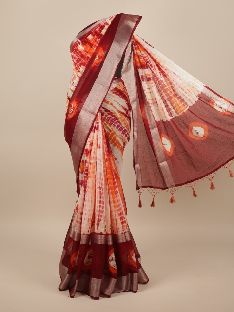 

Pothys Red & Off White Zari Linen Blend Saree