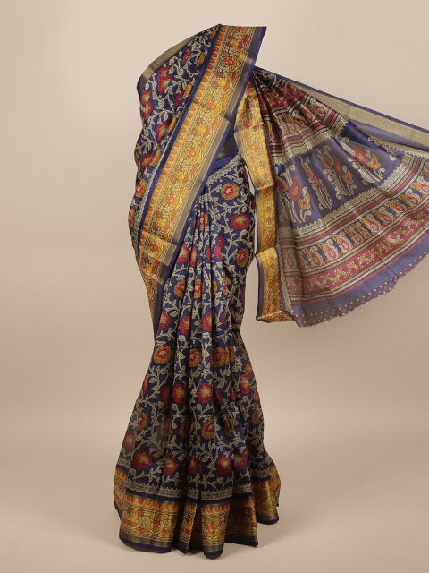 

Pothys Navy Blue & Tan Floral Saree