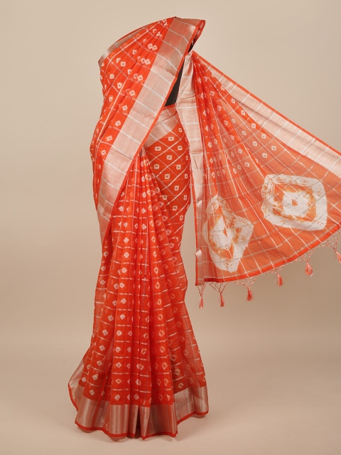 

Pothys Orange & White Linen Blend Saree